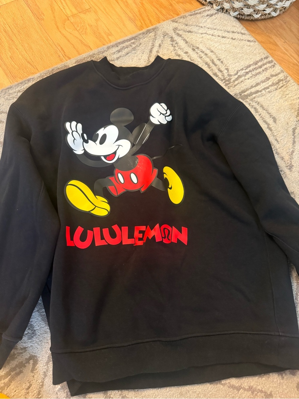 lululemon athletica Men’s Black Crewneck with Red & Yellow Mickey Graphic